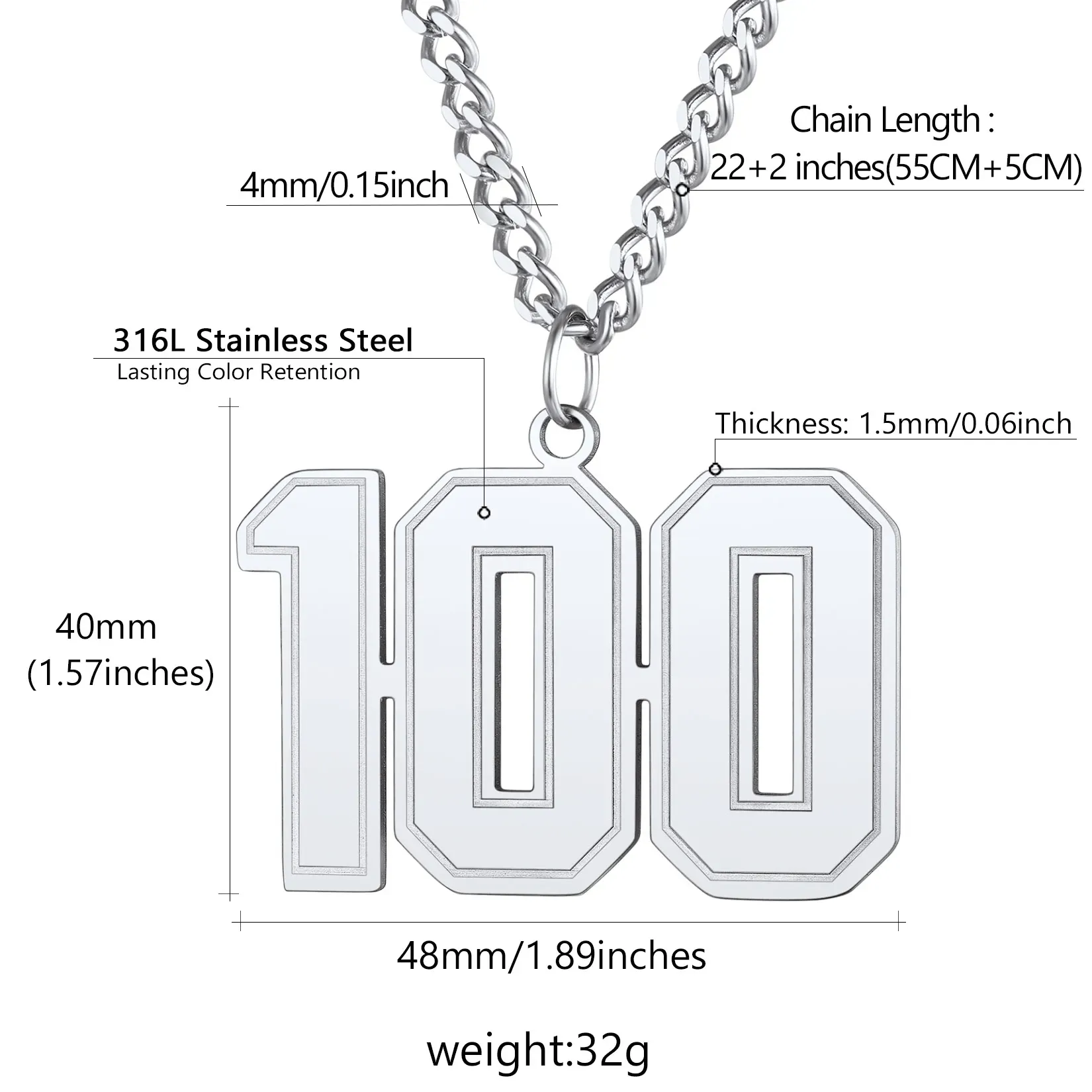 Collier Pendentif Personnalisé avec Numéro Taille