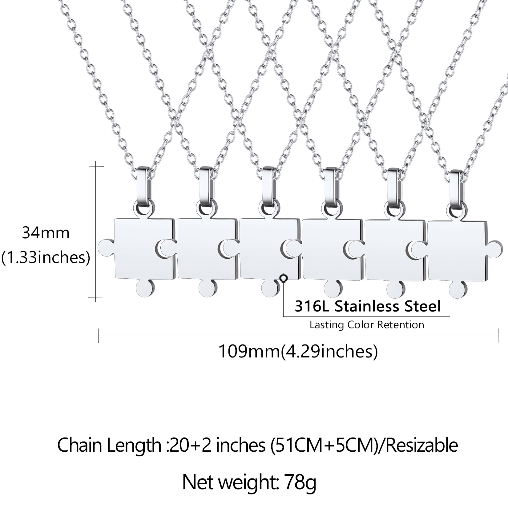 Collier Puzzle Personnalisé pour Amis ou Famille Taille