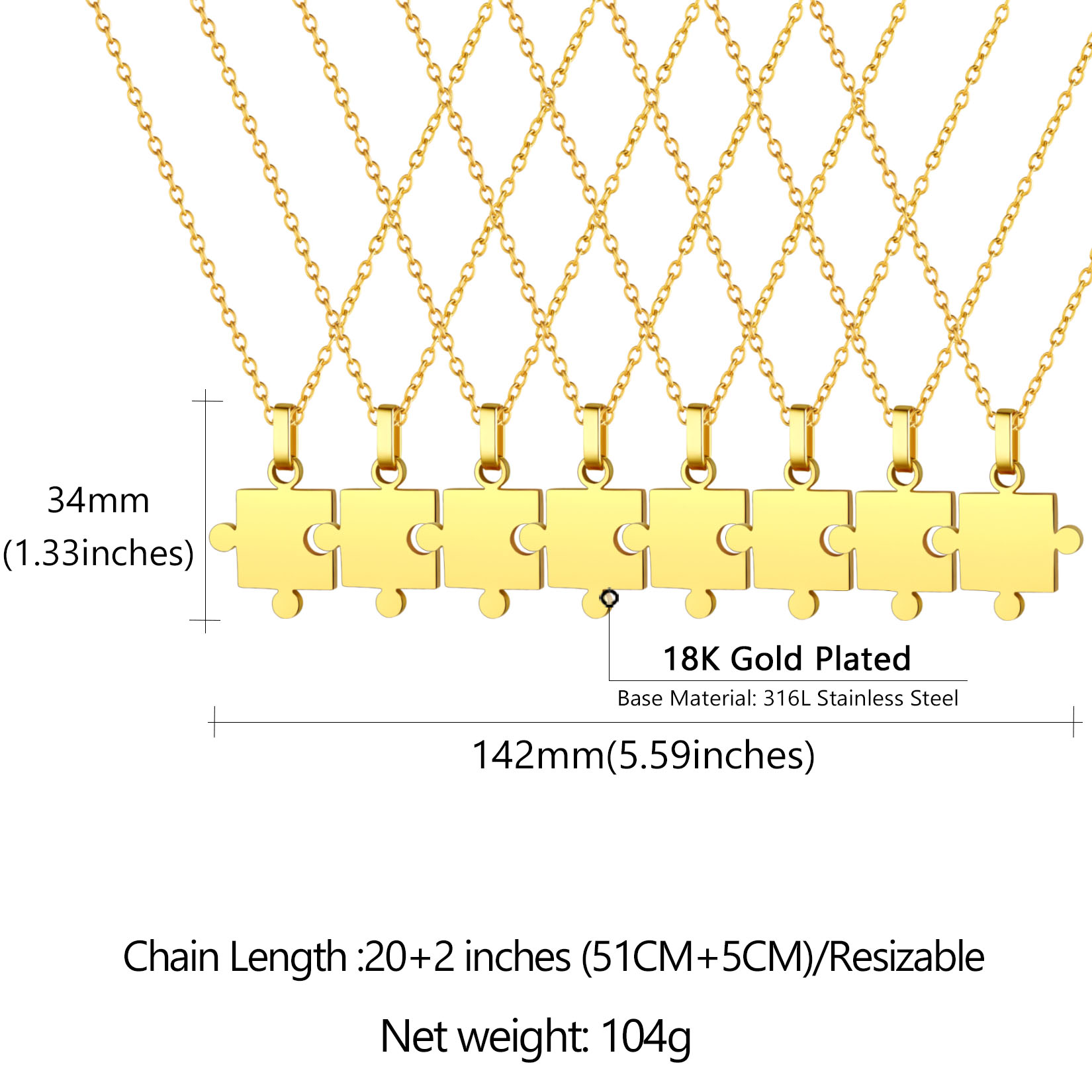 Colliers Puzzle Gravé 8 Pièces en Acier Inoxydable pour Amis Taille