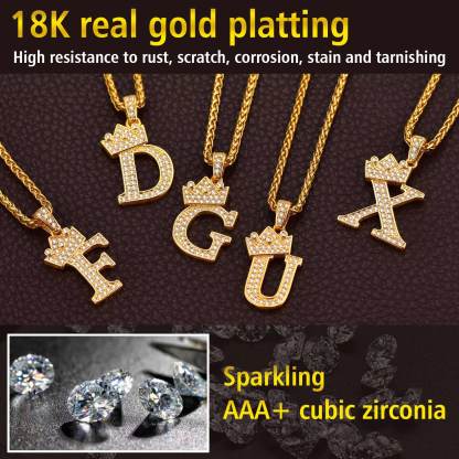 Collier Monogramme Initiale Plaqué Or 18K avec Couronne et Zircon Cubique