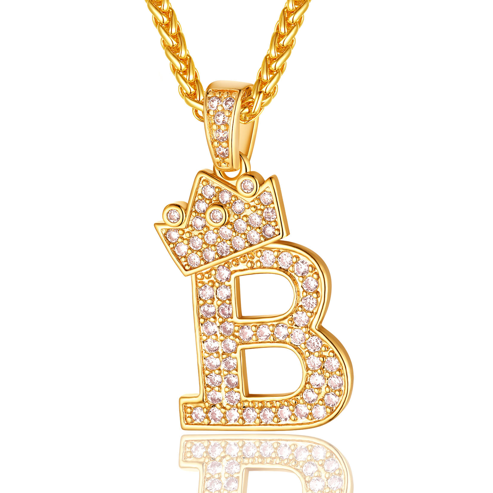 Collier Monogramme Initiale Plaqué Or 18K avec Couronne B