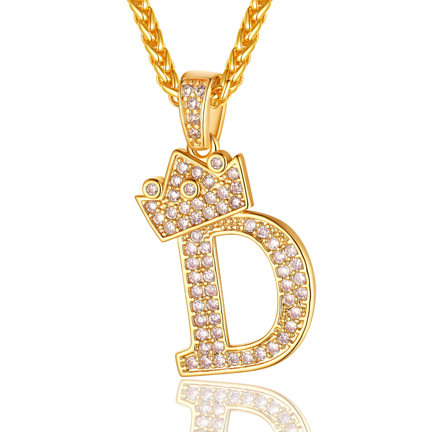 Collier Monogramme Initiale Plaqué Or 18K avec Couronne D