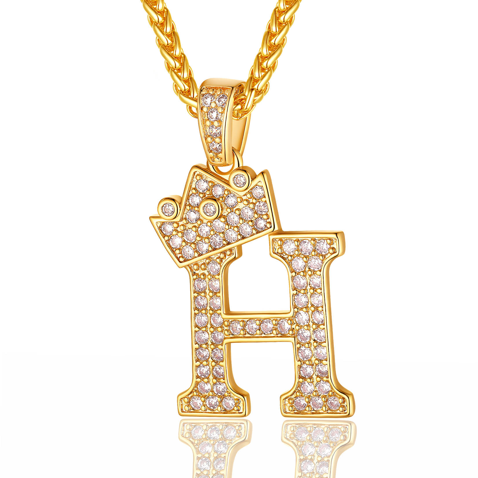 Collier Monogramme Initiale Plaqué Or 18K avec Couronne H