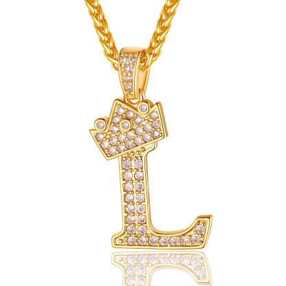 Collier Monogramme Initiale Plaqué Or 18K avec Couronne L