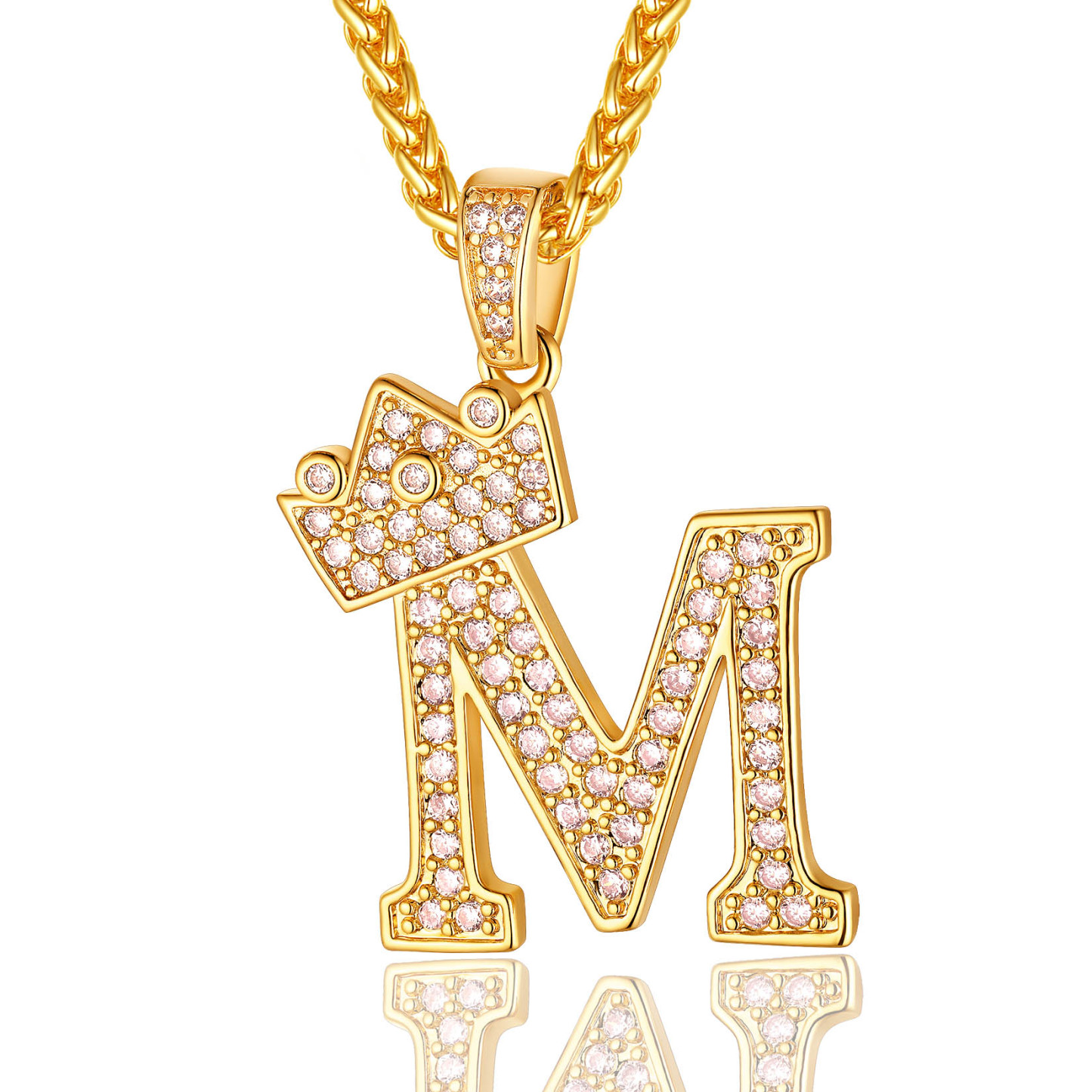Collier Monogramme Initiale Plaqué Or 18K avec Couronne M