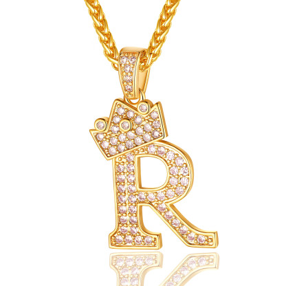 Collier Monogramme Initiale Plaqué Or 18K avec Couronne R