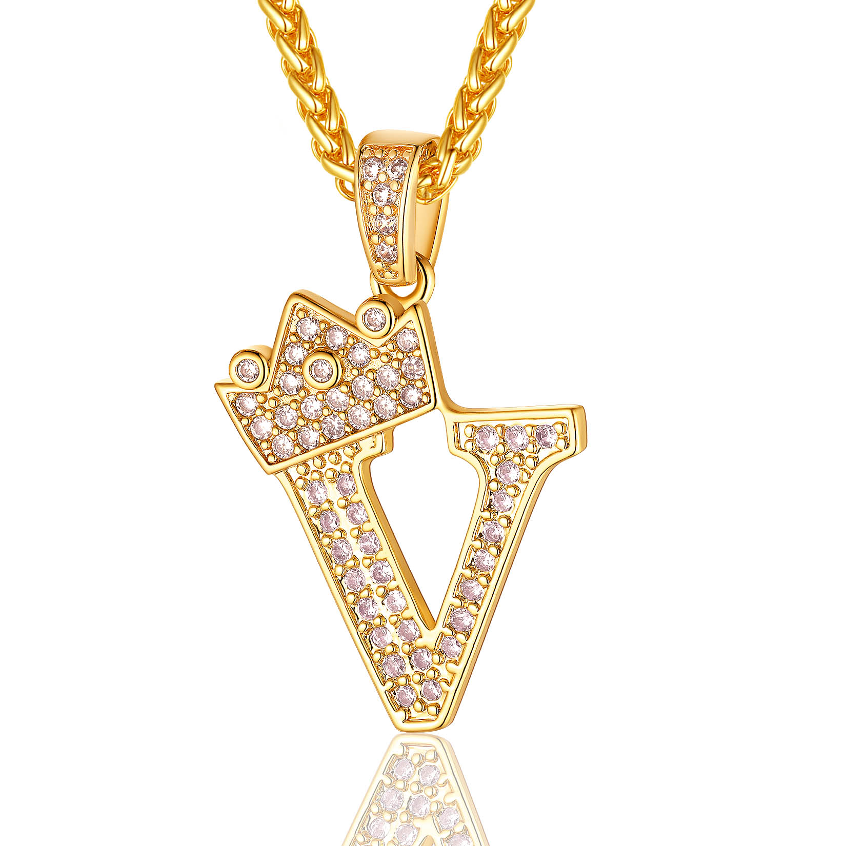 Collier Monogramme Initiale Plaqué Or 18K avec Couronne V