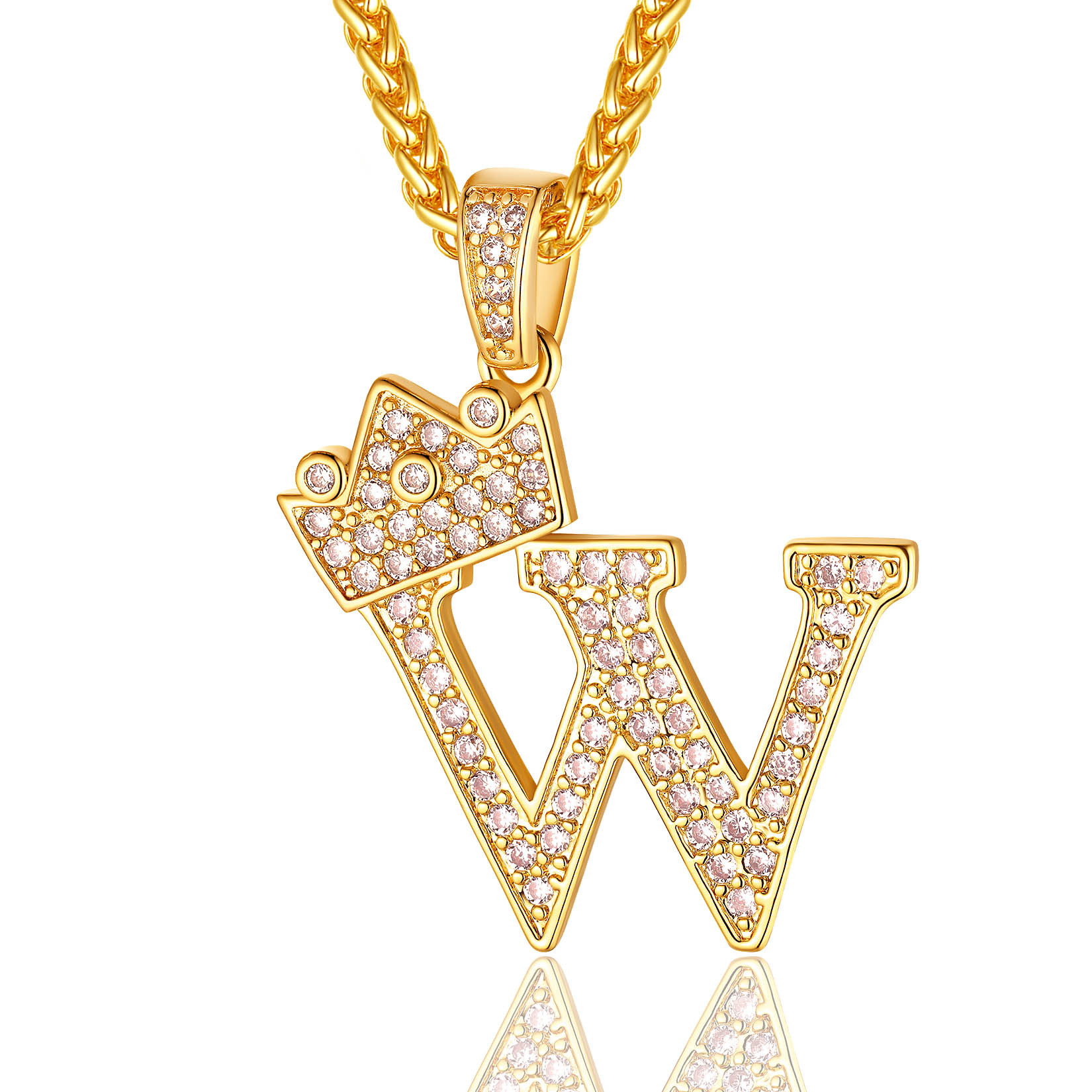 Collier Monogramme Initiale Plaqué Or 18K avec Couronne W
