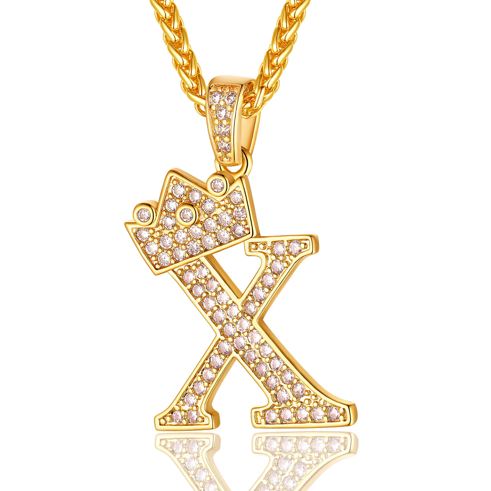 Collier Monogramme Initiale Plaqué Or 18K avec Couronne X