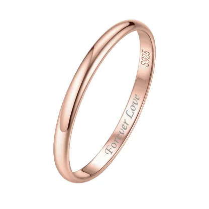 Bague en Argent Sterling Personnalisée pour Couple Or Rose 2mm
