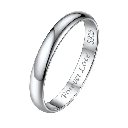 Bague en Argent Sterling Personnalisée pour Couple Argenté 3mm