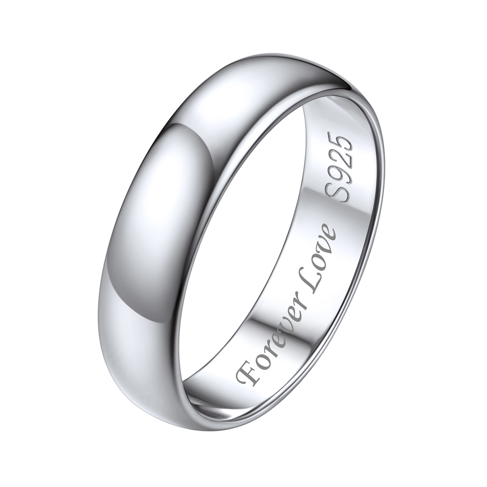 Bague en Argent Sterling Personnalisée pour Couple Argenté 5mm