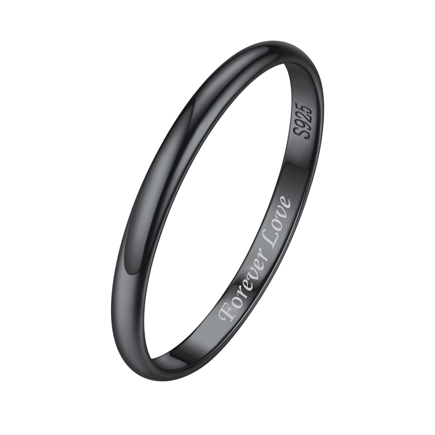 Bague en Argent Sterling Personnalisée pour Couple Noir 2mm