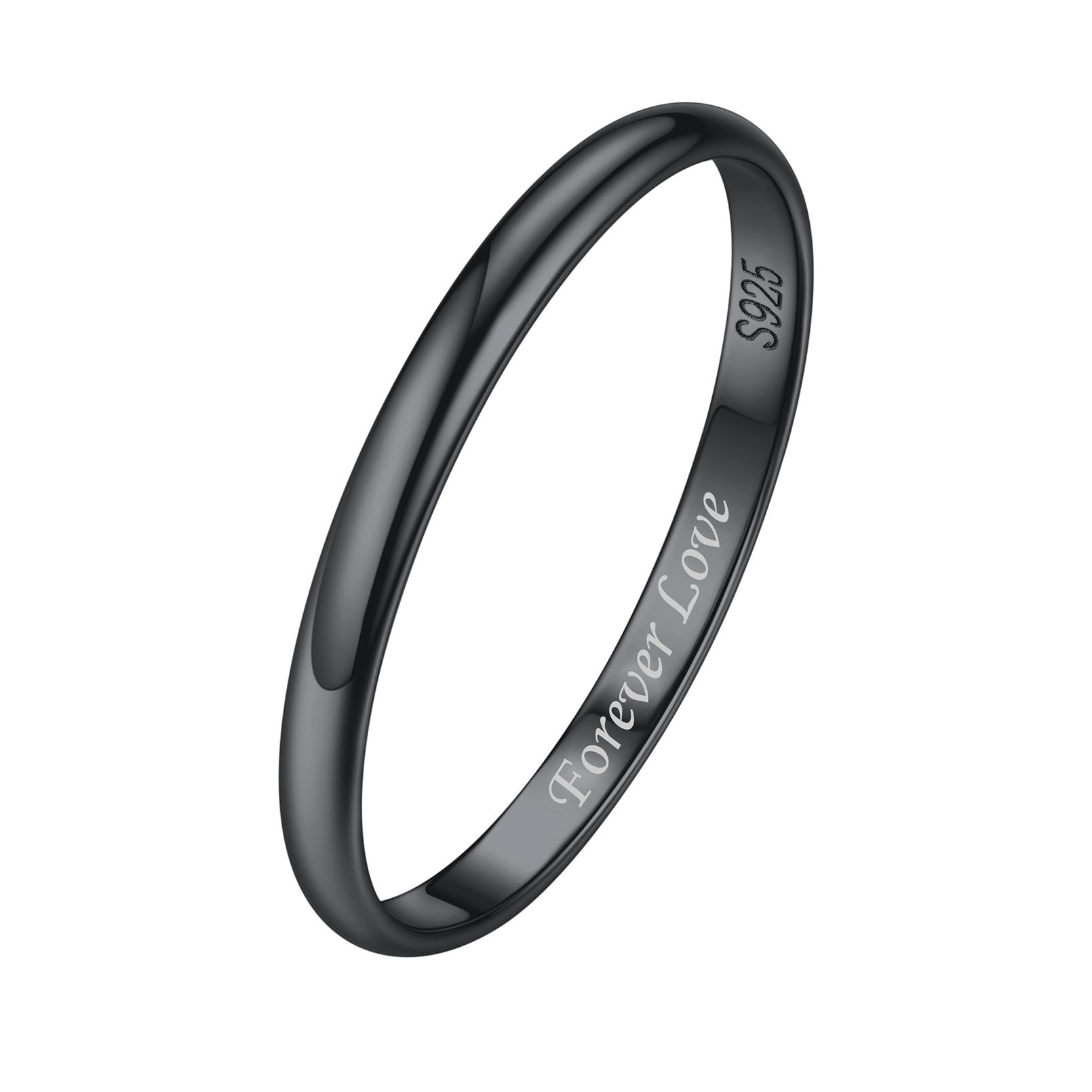 Bague en Argent Sterling Personnalisée pour Couple Noir 2mm