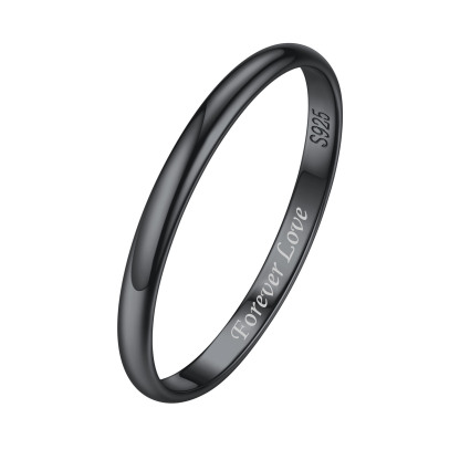 Bague en Argent Sterling Personnalisée pour Couple Noir 2mm