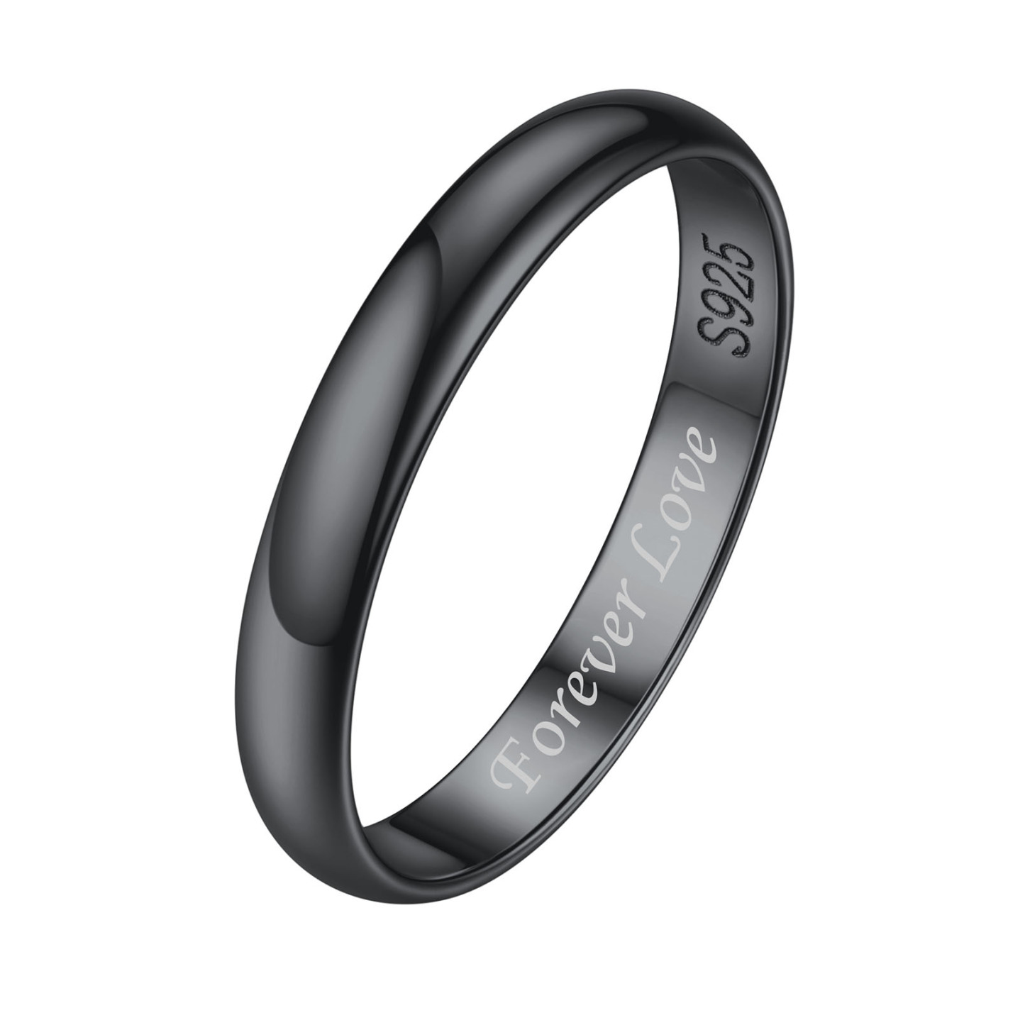 Bague en Argent Sterling Personnalisée pour Couple Noir 3mm