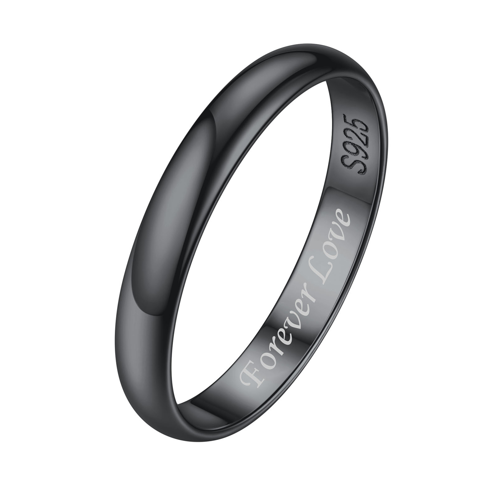 Bague en Argent Sterling Personnalisée pour Couple Noir 3mm