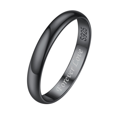 Bague en Argent Sterling Personnalisée pour Couple Noir 3mm