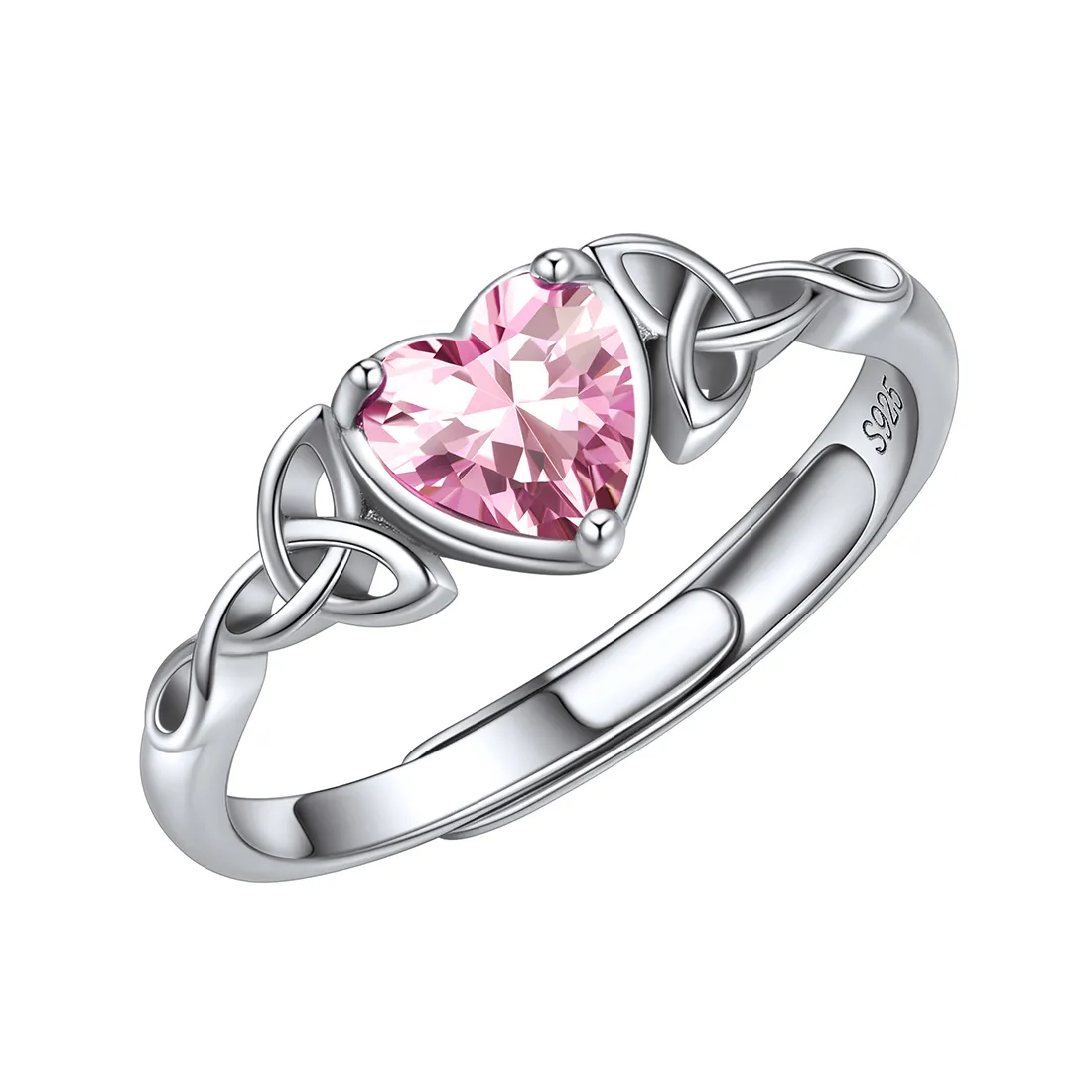 Bague Cœur Ajustable en Argent Sterling avec Pierre de Naissance Octobre-Tourmaline