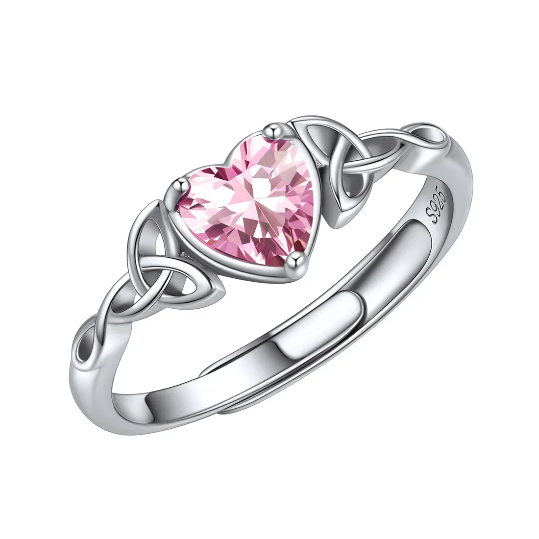 Bague Cœur Ajustable en Argent Sterling avec Pierre de Naissance Octobre-Tourmaline