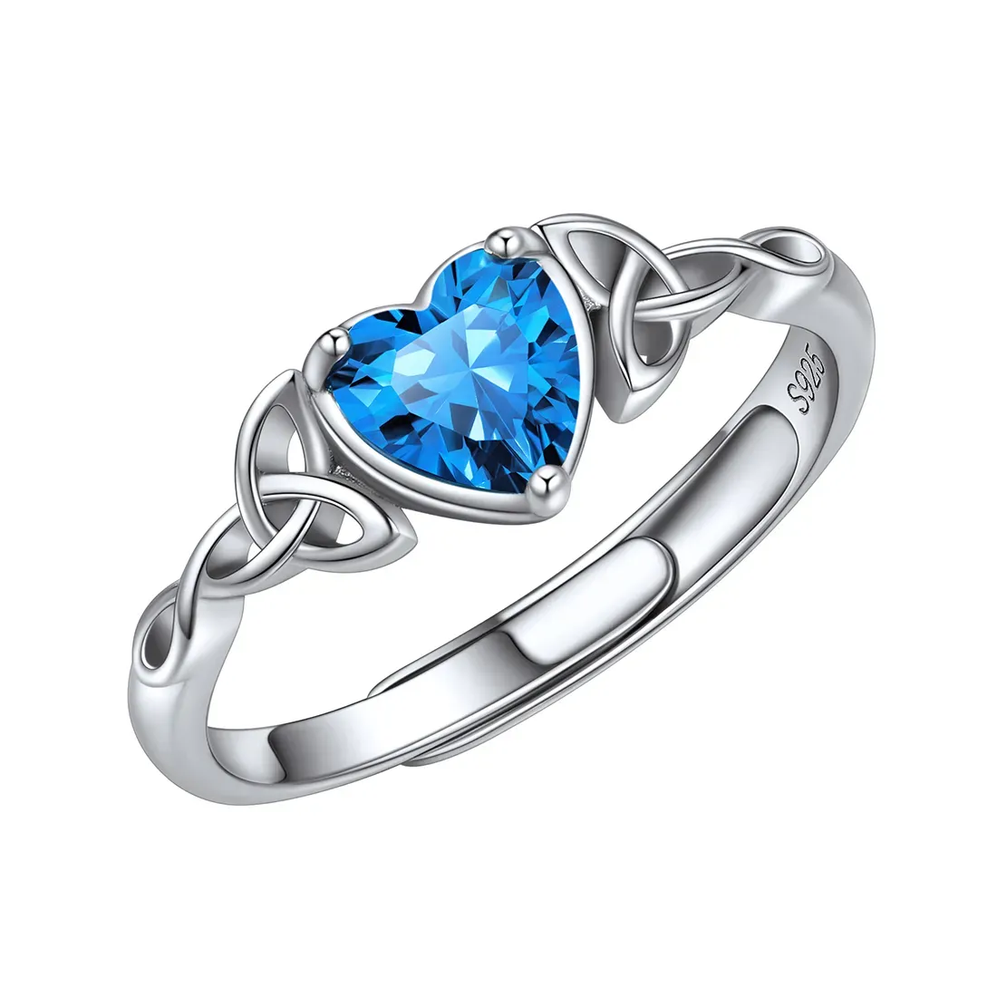 Bague Cœur Ajustable en Argent Sterling avec Pierre de Naissance Décembre-Tanzanite