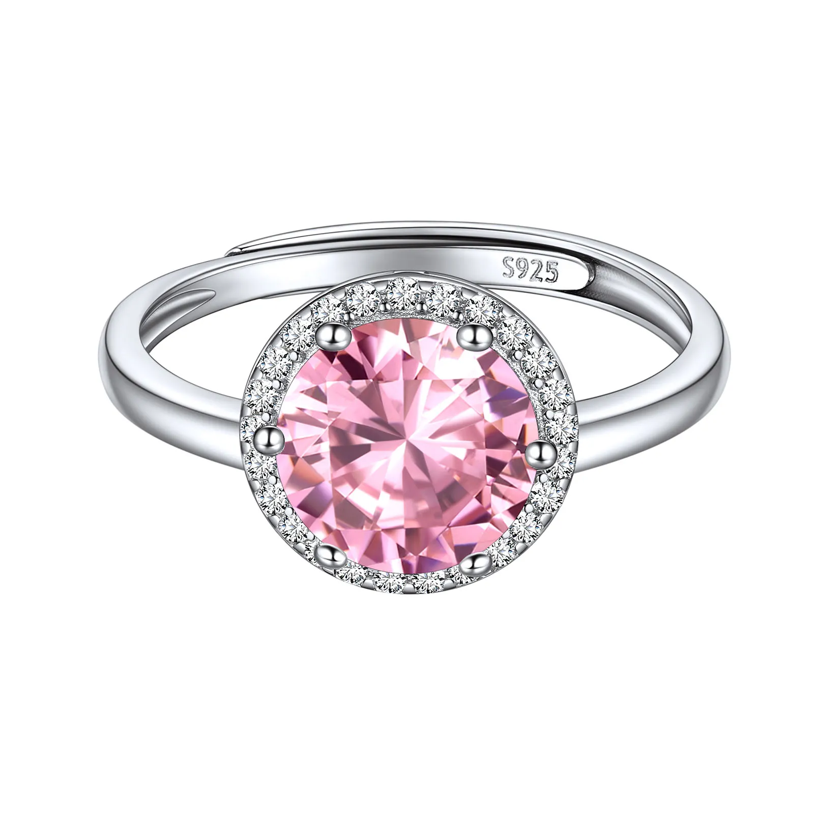 Bague Ajustable en Argent Sterling avec Halo et Pierre de Naissance pour Femme Octobre - Tourmaline