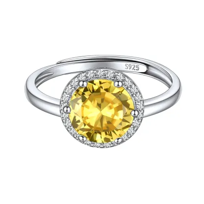 Bague Ajustable en Argent Sterling avec Halo et Pierre de Naissance pour Femme Novembre - Topaze