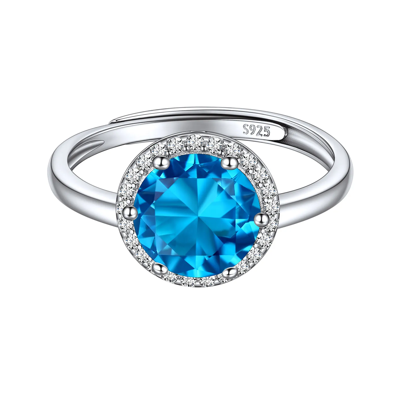 Bague Ajustable en Argent Sterling avec Halo et Pierre de Naissance pour Femme Décembre - Tanzanite