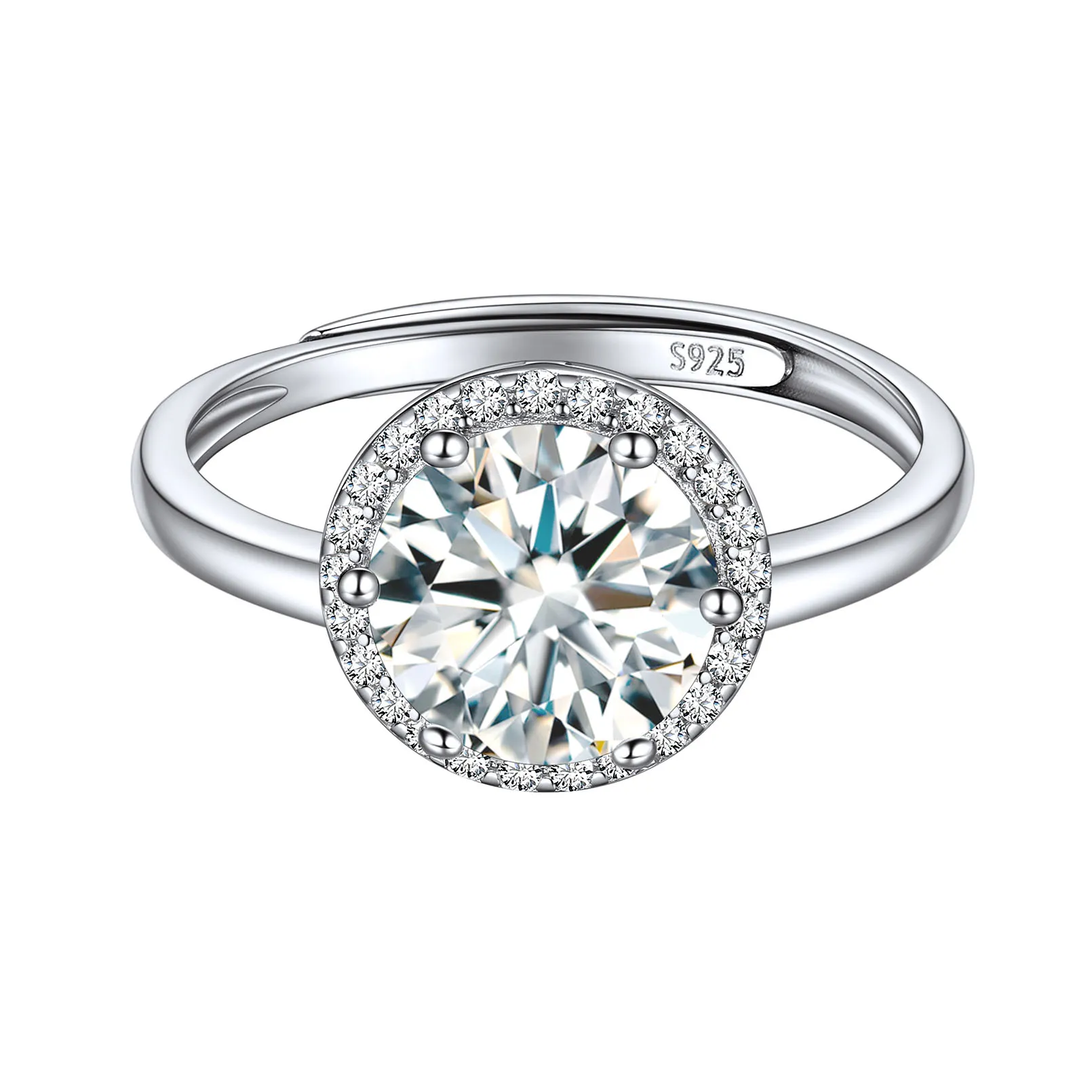 Bague Ajustable en Argent Sterling avec Halo et Pierre de Naissance pour Femme Avril - Diament