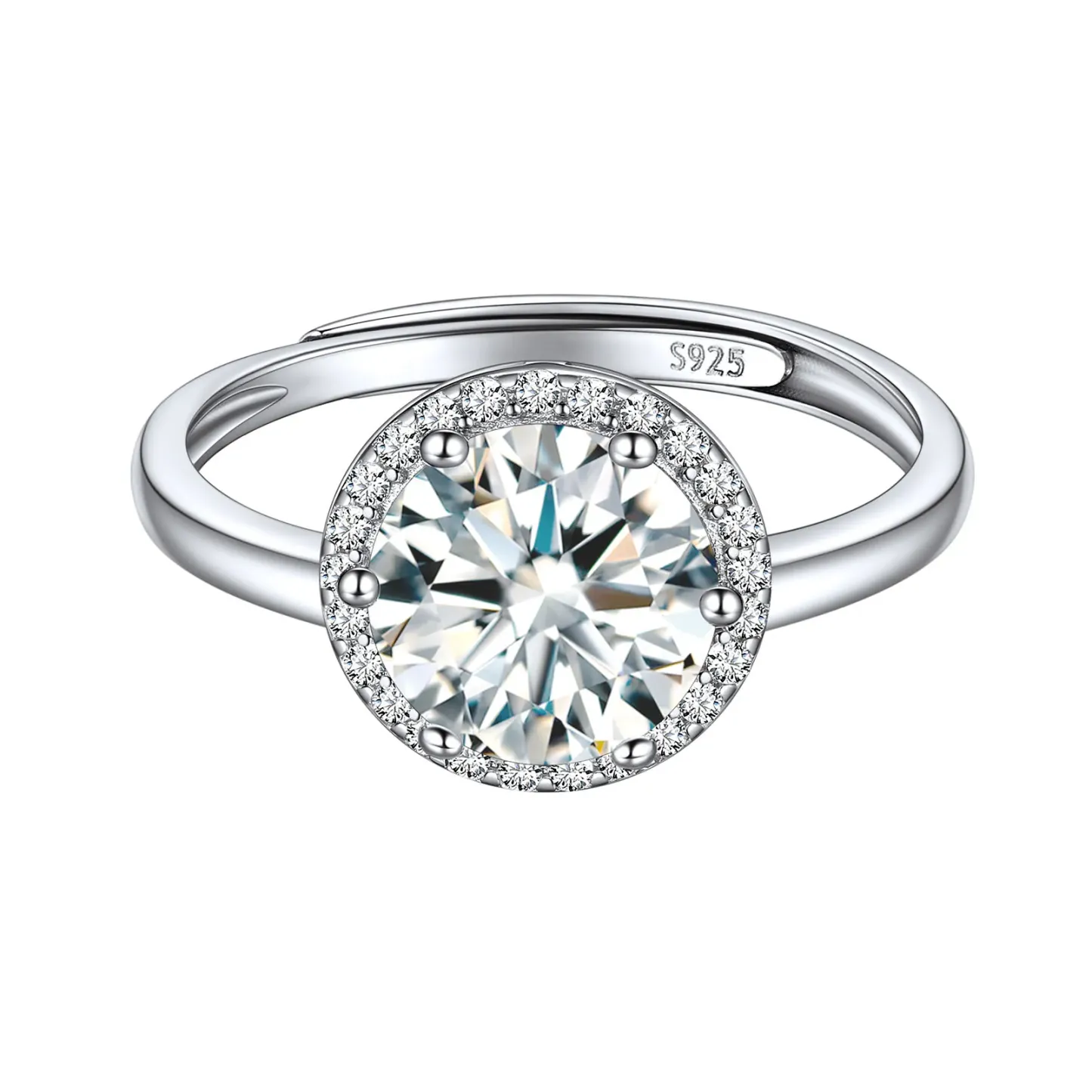 Bague Ajustable en Argent Sterling avec Halo et Pierre de Naissance pour Femme Avril - Diament