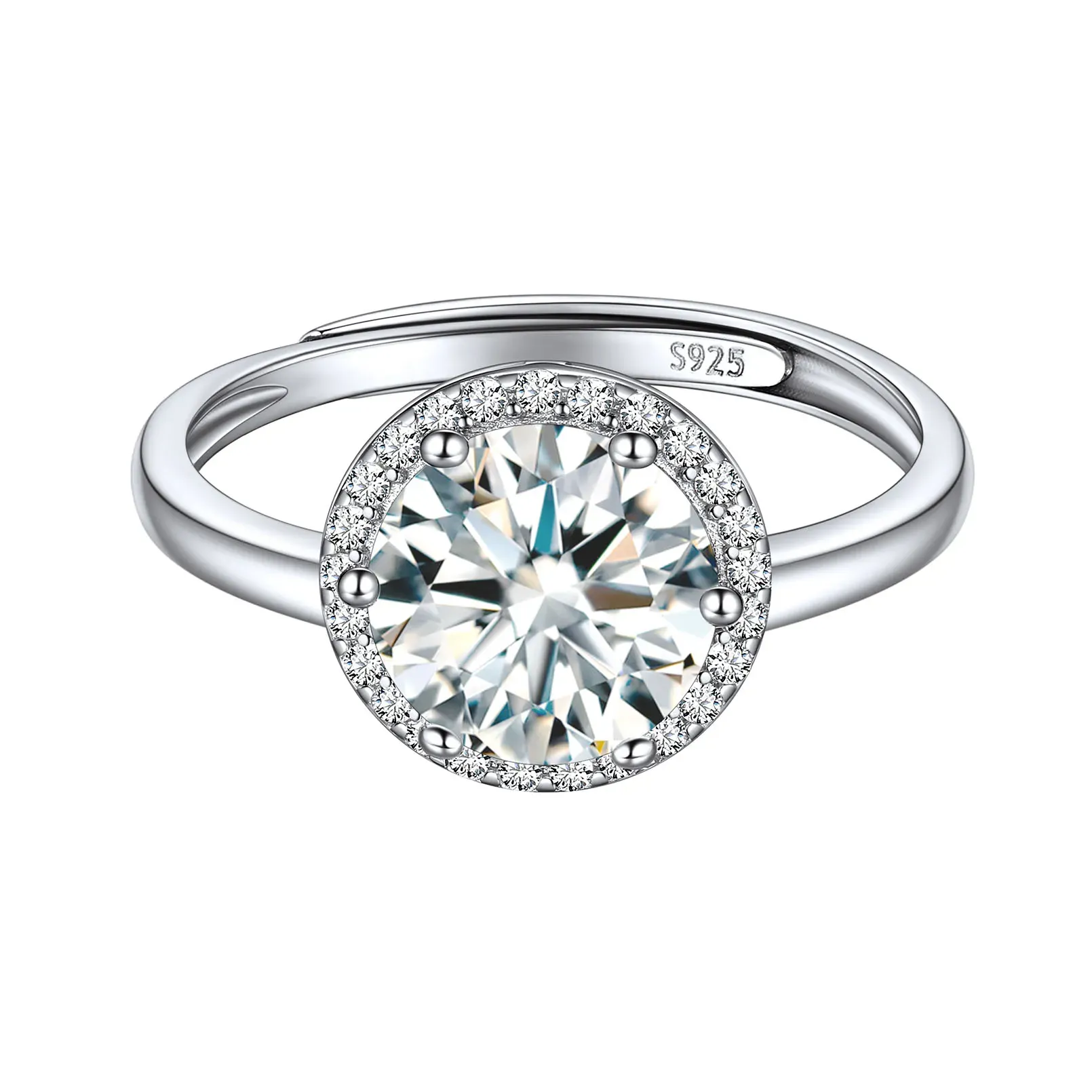 Bague Ajustable en Argent Sterling avec Halo et Pierre de Naissance pour Femme Avril - Diament