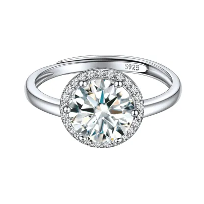 Bague Ajustable en Argent Sterling avec Halo et Pierre de Naissance pour Femme Avril - Diament