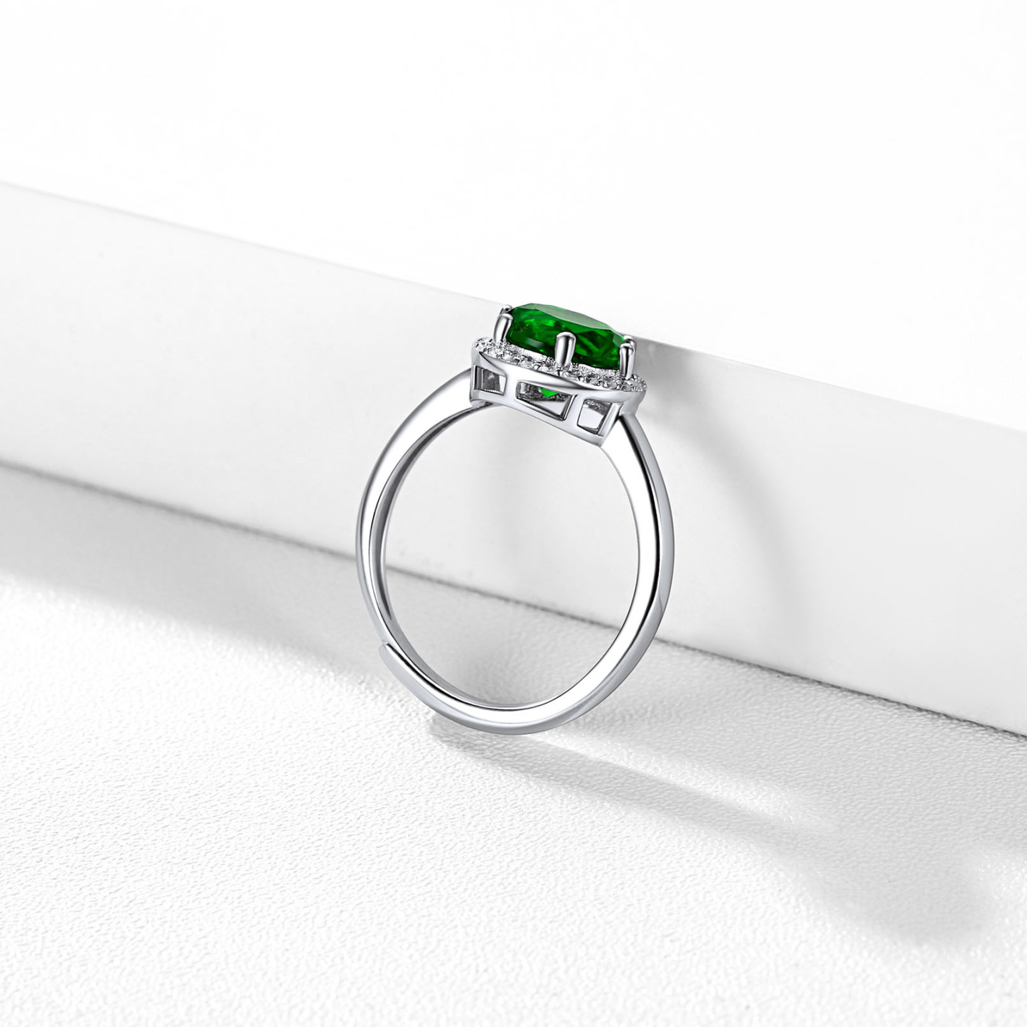 Bague Ajustable en Argent Sterling avec Halo et Pierre de Naissance pour Femme Scène