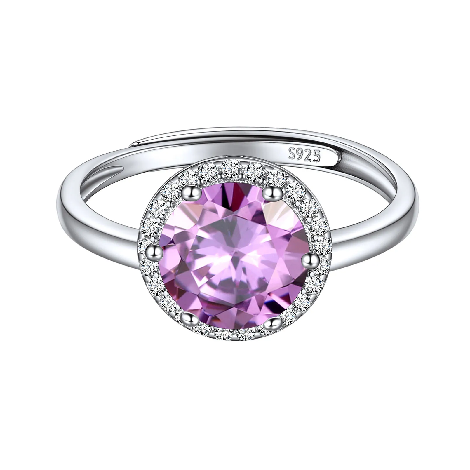 Bague Ajustable en Argent Sterling avec Halo et Pierre de Naissance pour Femme Juin - Alexandrite