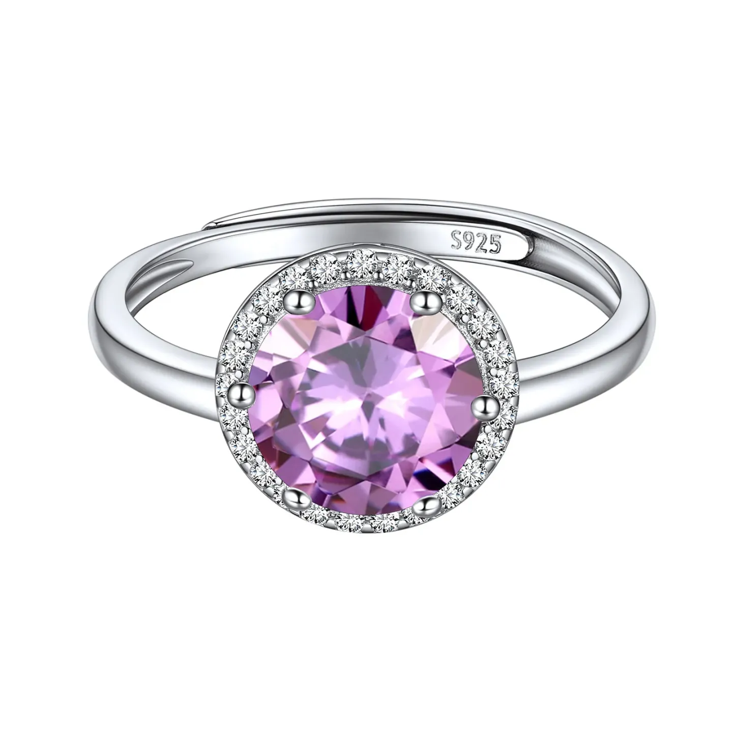 Bague Ajustable en Argent Sterling avec Halo et Pierre de Naissance pour Femme Juin - Alexandrite