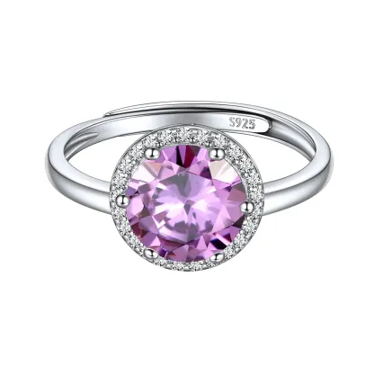 Bague Ajustable en Argent Sterling avec Halo et Pierre de Naissance pour Femme Juin - Alexandrite