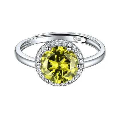 Bague Ajustable en Argent Sterling avec Halo et Pierre de Naissance pour Femme Août - Péridot