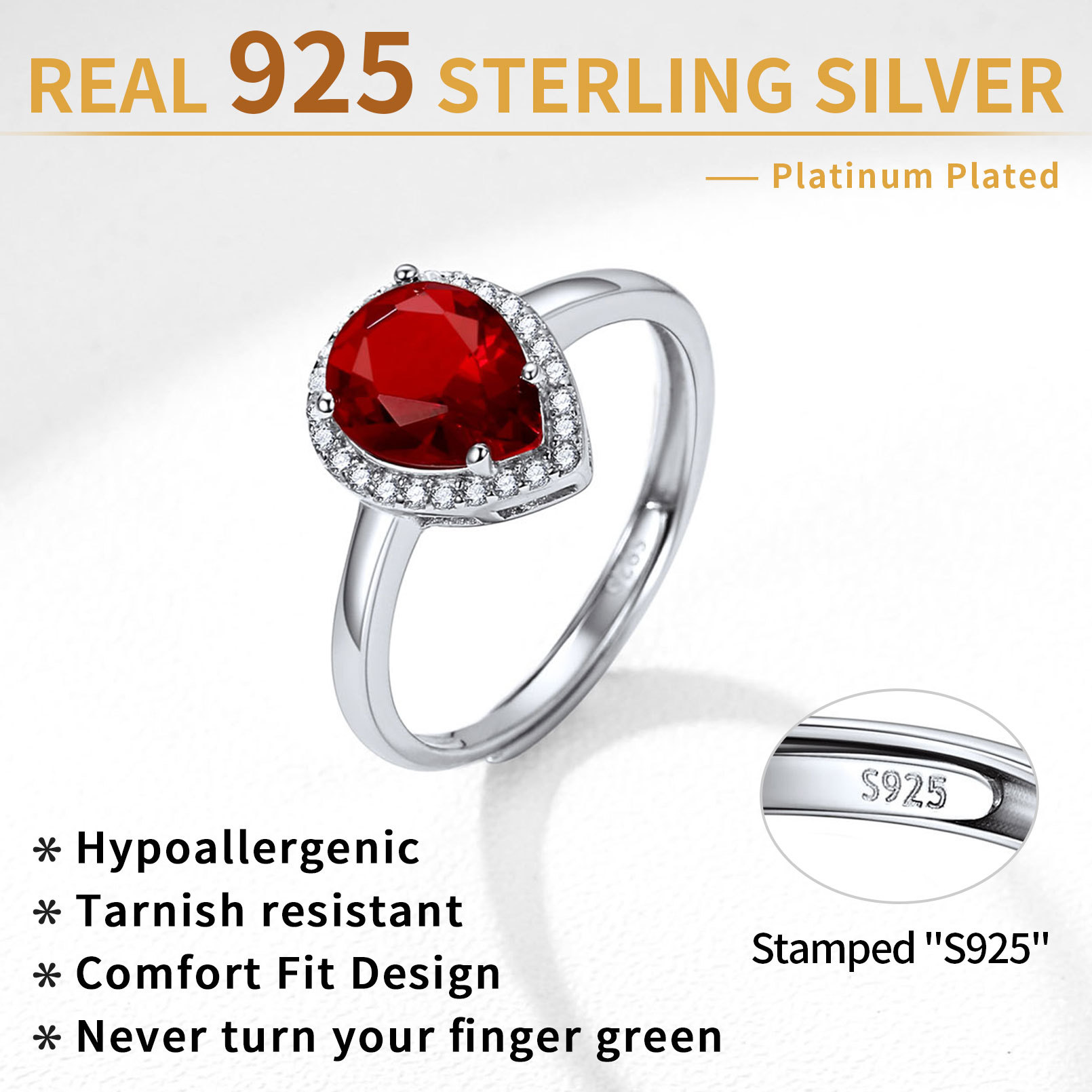 Bague Promesse en Argent Sterling avec Pierre de Naissance Détail