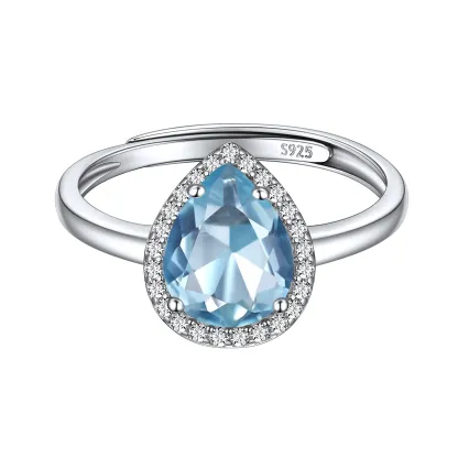 Bague Promesse en Argent Sterling avec Pierre de Naissance Mars-Aiguemarine