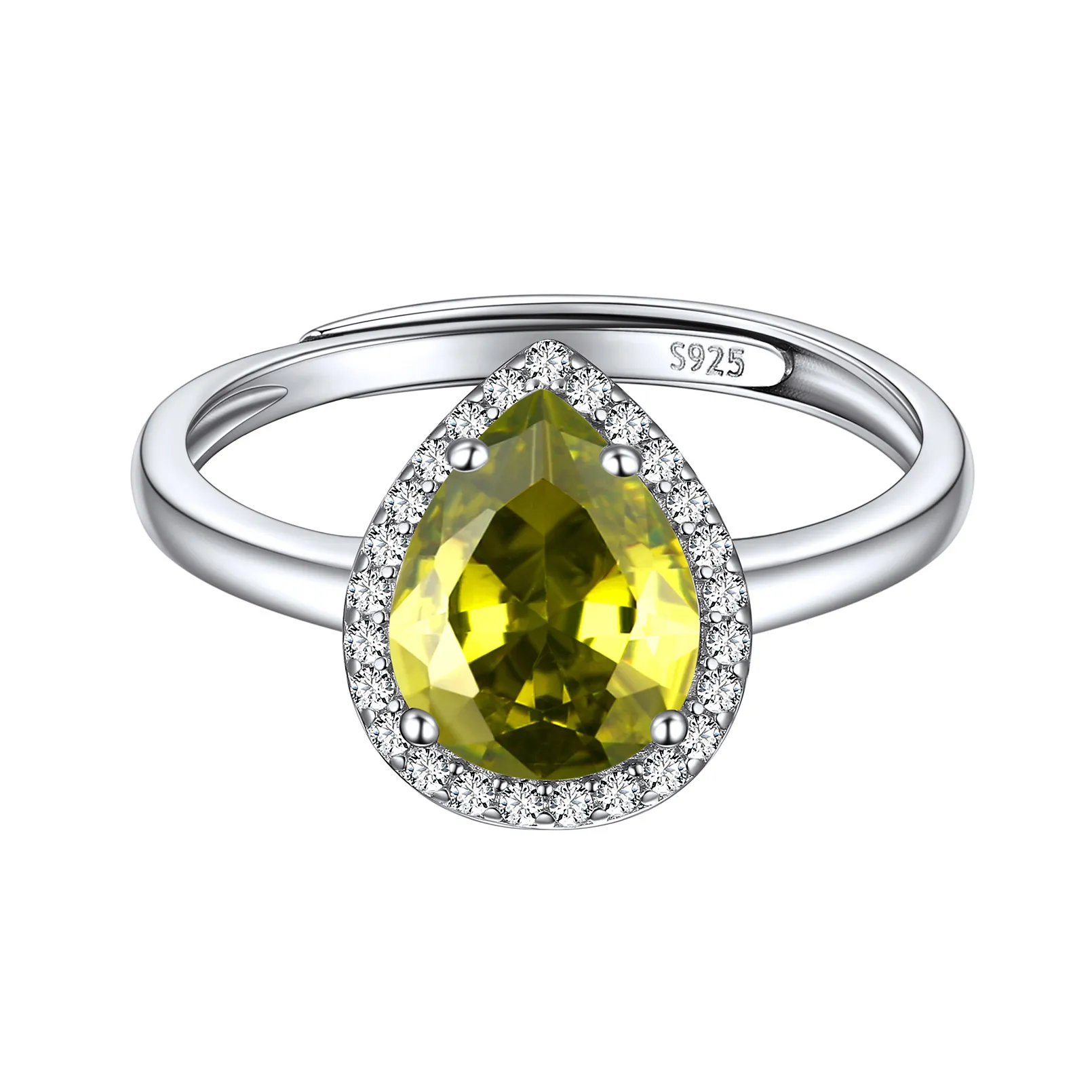 Bague Promesse en Argent Sterling avec Pierre de Naissance Août-Péridot