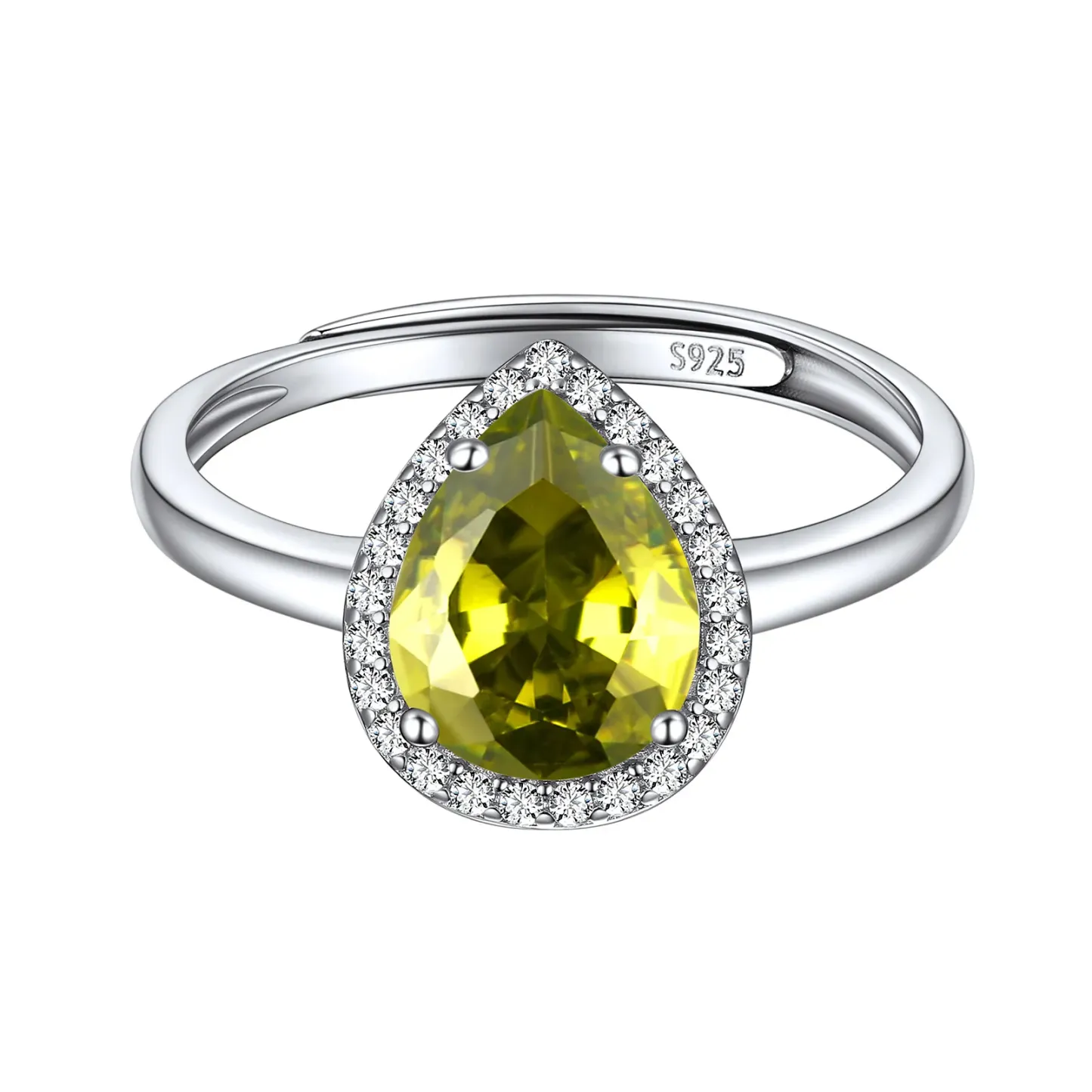 Bague Promesse en Argent Sterling avec Pierre de Naissance Août-Péridot