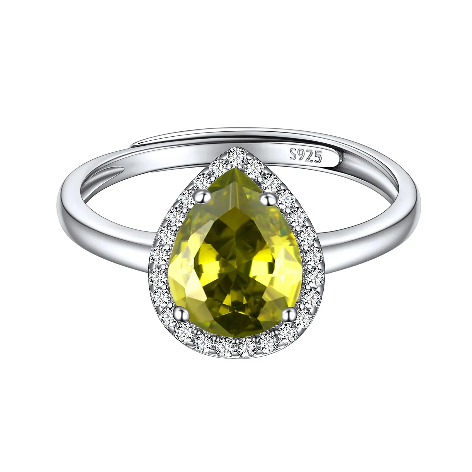 Bague Promesse en Argent Sterling avec Pierre de Naissance Août-Péridot