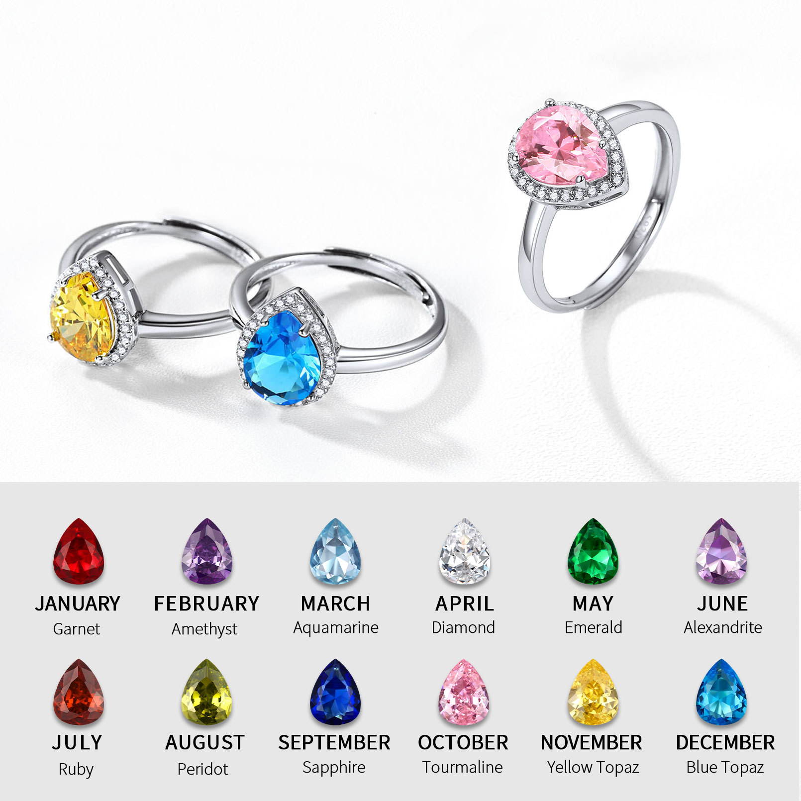 Bague en Argent Sterling avec Pierre de Naissance 