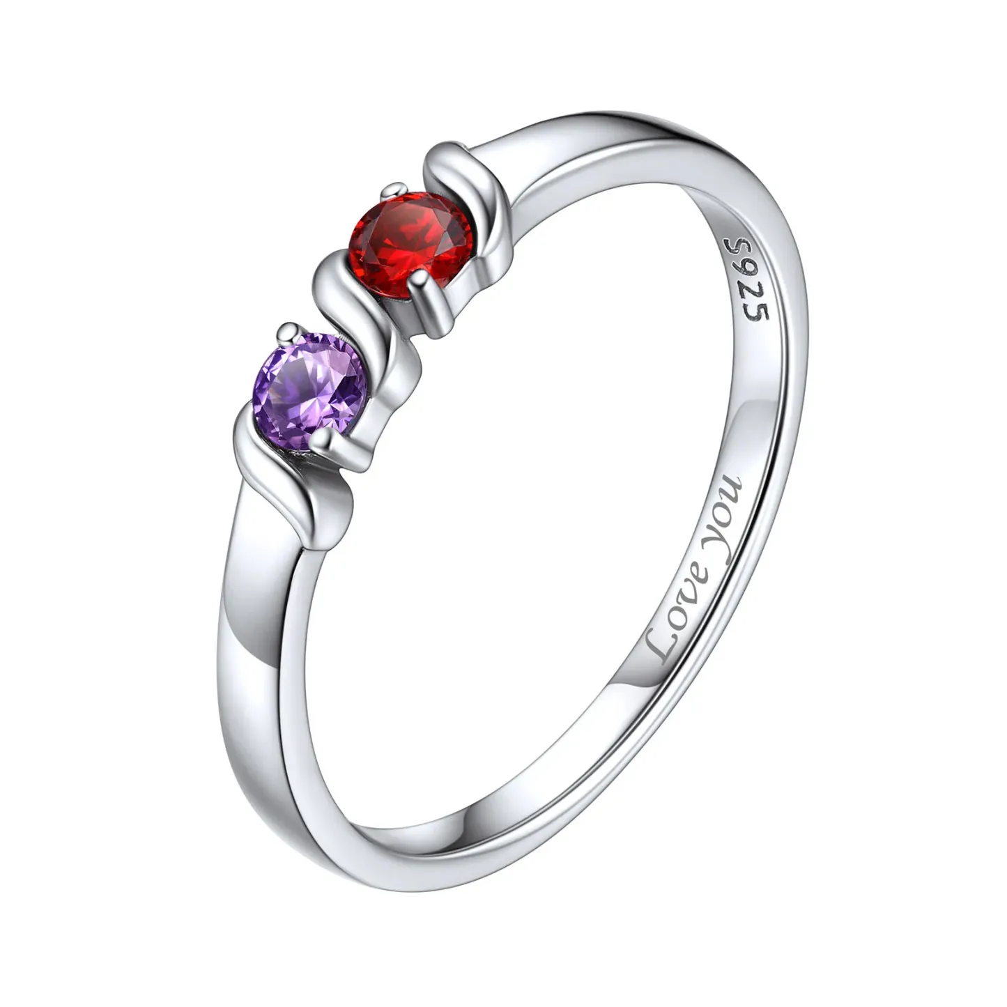 Bague en Argent Sterling Personnalisée avec Pierres de Naissance 2 Pierres