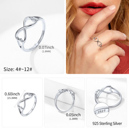 Bague Promesse avec Nœud Infini et Cœur en Argent 925