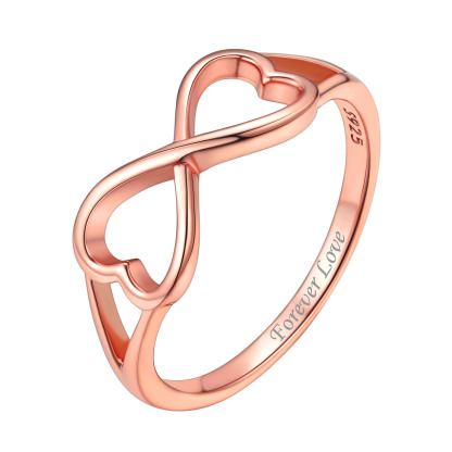 Bague Promesse Personnalisée avec Nœud Infini et Cœur en Argent 925 Or Rose