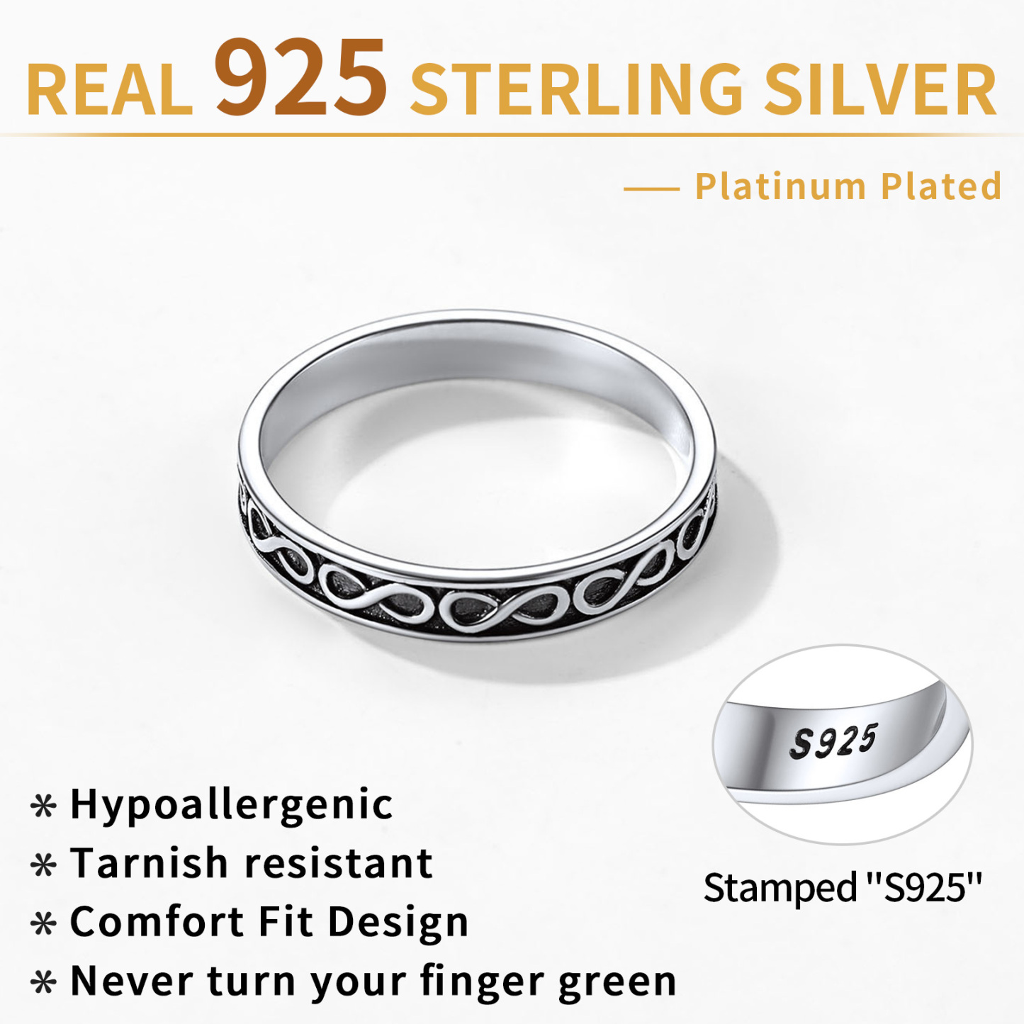 Bague Infini en Argent Sterling 925 Alliance Éternité Détail