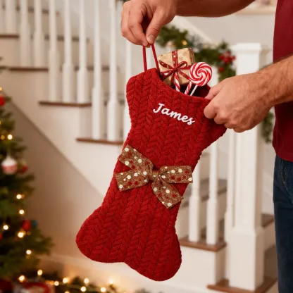 Chaussettes de Noël rouge Personnalisées en Forme d'Os pour Animaux