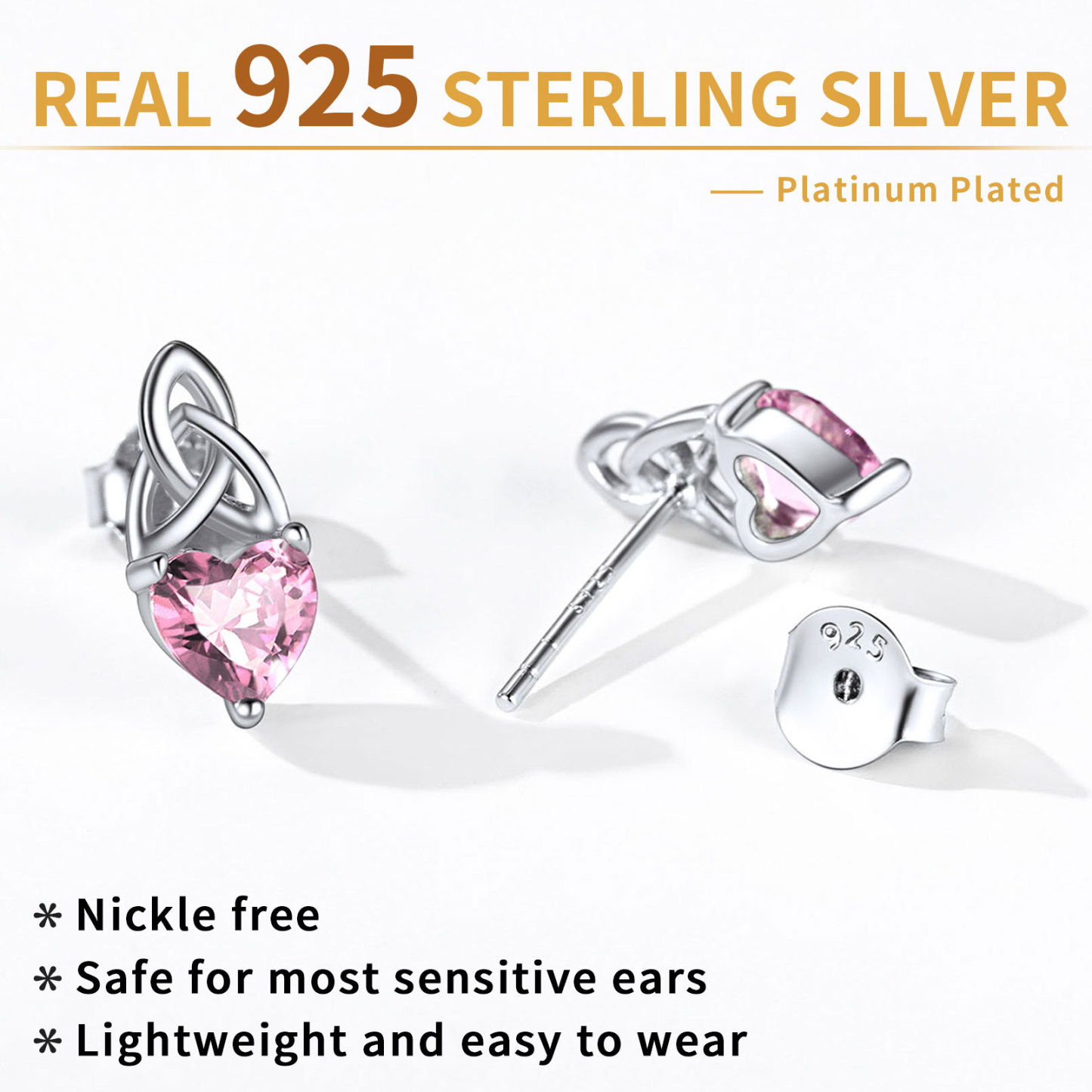 Clous d’Oreilles Nœud Celtique avec Pierre de Naissance en Argent 925 detail