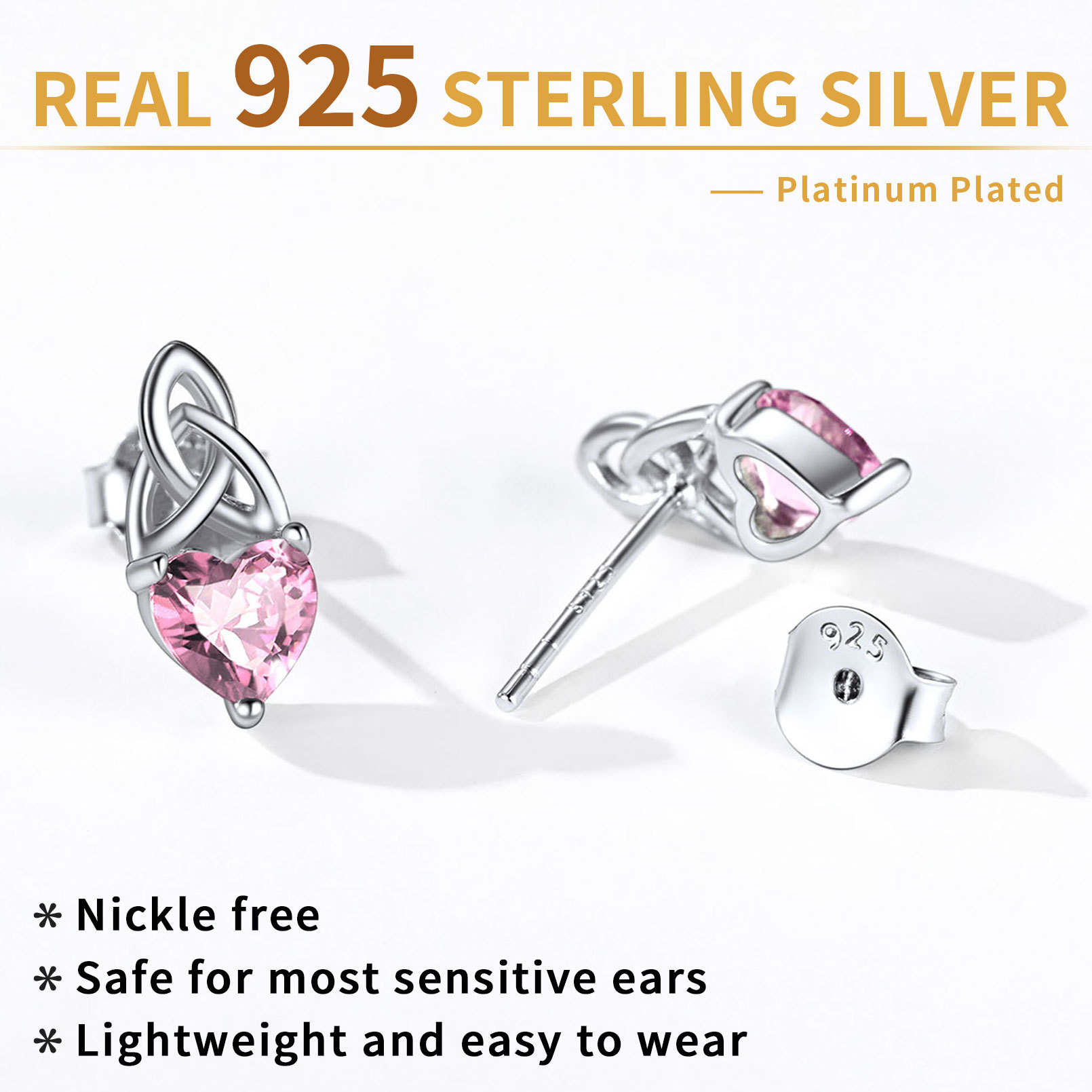 Clous d’Oreilles Nœud Celtique avec Pierre de Naissance en Argent 925 detail